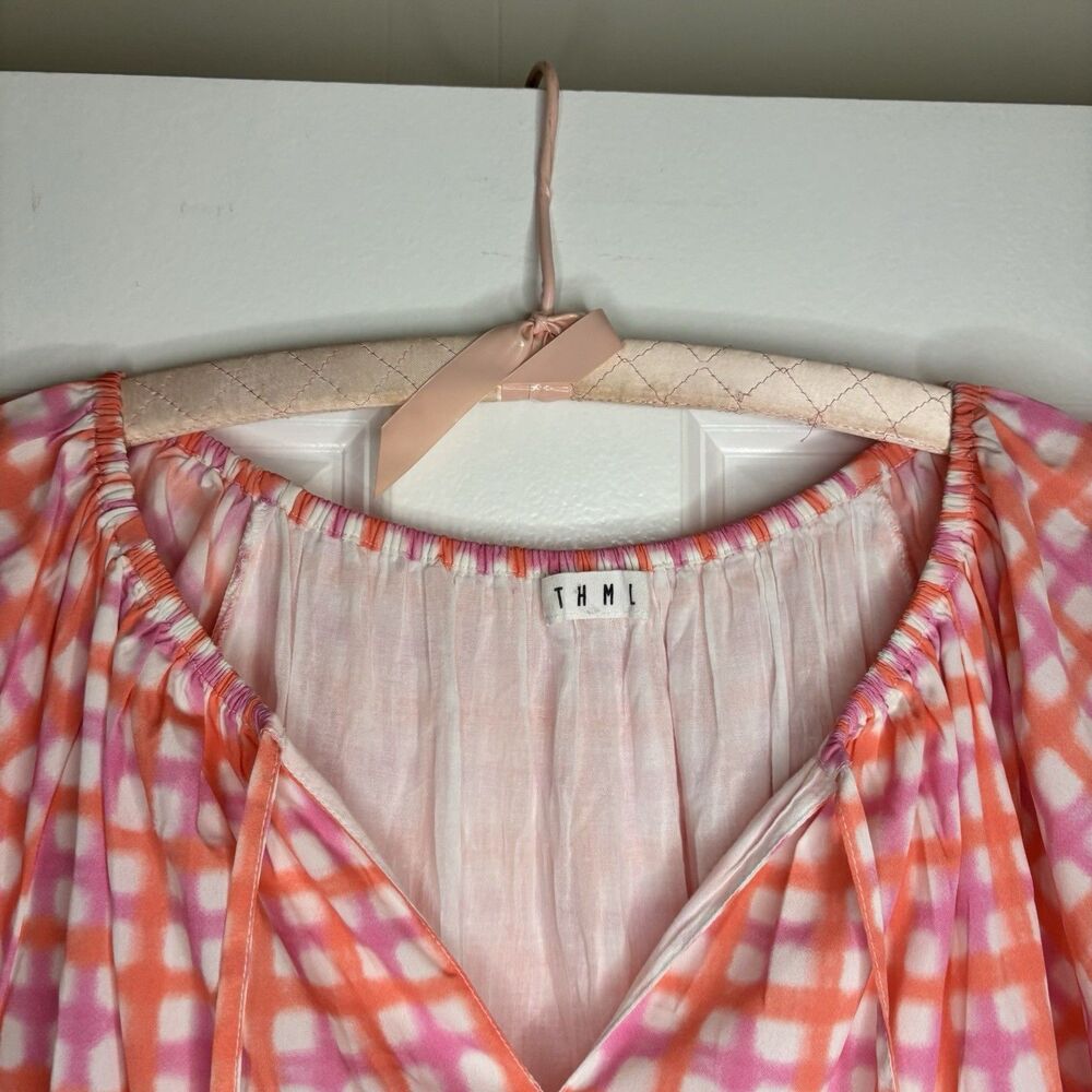 Thml Women’s Pink Gigi Mini Dress Tiered With Tassels Gingham Size Medium - Picture 4 of 6